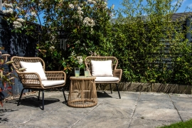 SH&G Weston Steel Brown Rattan 3pc Bistro Set