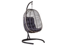 SH&G Folding Rattan Hanging Egg Chair with Grey Cushion