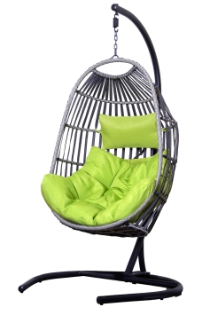 SH&G Folding Rattan Hanging Egg Chair with Lime Cushion