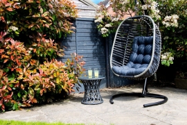 SH&G Folding Rattan Hanging Egg Chair with Grey Cushion
