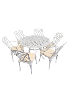 SH&G Cast Aluminium 6 seat 120cm Round dining Set - White