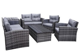 SH&G Edgerton Steel Grey Rattan 6pc Sofa Set with 7 seats with Grey cushions