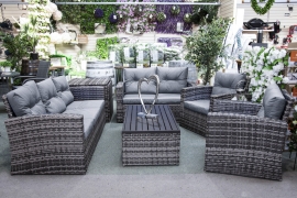 SH&G Edgerton Steel Grey Rattan 6pc Sofa Set with 7 seats with Grey cushions