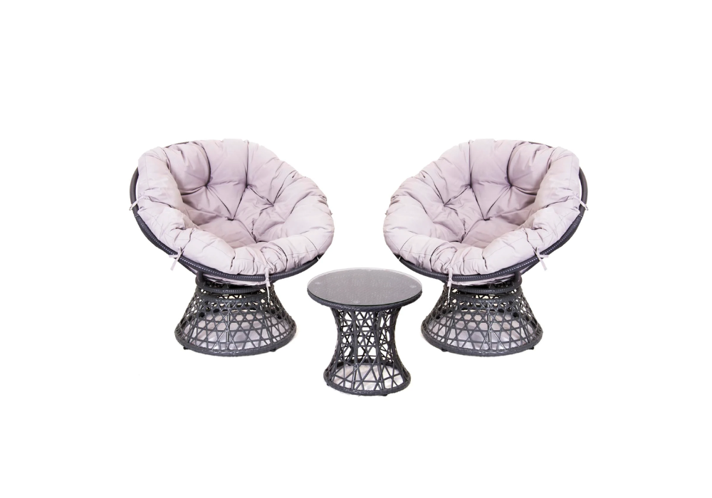 SH G Rattan Nest Swivel Chair With Cushions Two Seat Set and side table